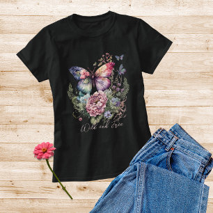 野生と自由な蝶のフローラ野生の花 トライブレンドTシャツ