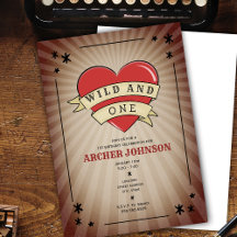 野生と1つのタトゥーハート最初の誕生日の招待