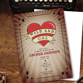 野生と1つのタトゥーハート最初の誕生日の招待 招待状