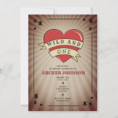 野生と1つのタトゥーハート最初の誕生日の招待 招待状 (正面)