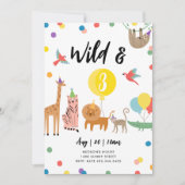 野生と3つのパーティー動物誕生日招待状 招待状 (正面)