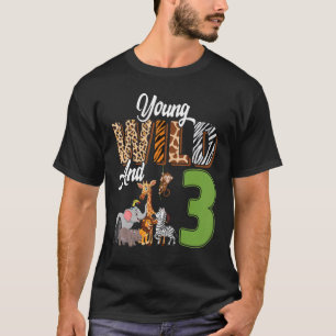 野生と3歳の若い3歳の誕生日サファリ動物園 Tシャツ