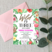 野生と3熱帯動物の3番目の誕生日パーティー 招待状