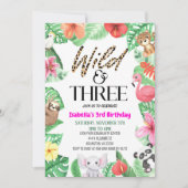 野生と3熱帯動物の3番目の誕生日パーティー 招待状 (正面)