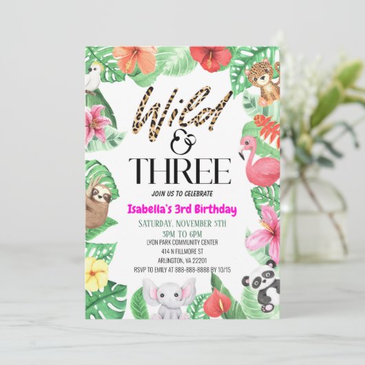 野生と3熱帯動物の3番目の誕生日パーティー 招待状 (スタンド正面)
