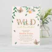 野生とonederful桃のフローラ女の子の最初の誕生日 招待状 (スタンド正面)