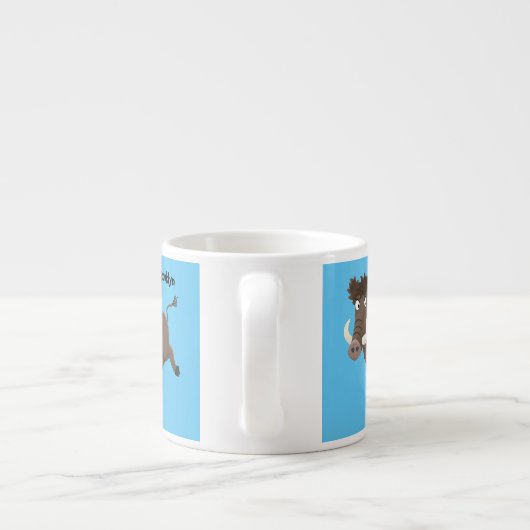 野生のおもしろいイノシシのラズルバック漫画イラストレーション エスプレッソカップ (裏面)