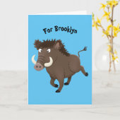 野生のおもしろいイノシシのラズルバック漫画イラストレーション カード (黄色い花)