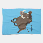野生のおもしろいイノシシのラズルバック漫画イラストレーション キッチンタオル (横)