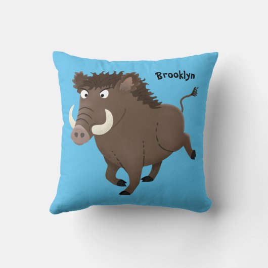 野生のおもしろいイノシシのラズルバック漫画イラストレーション クッション (裏面)