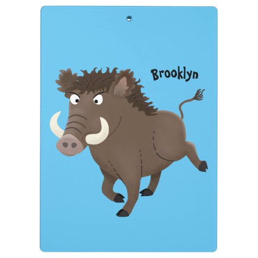 野生のおもしろいイノシシのラズルバック漫画イラストレーション クリップボード (裏面)