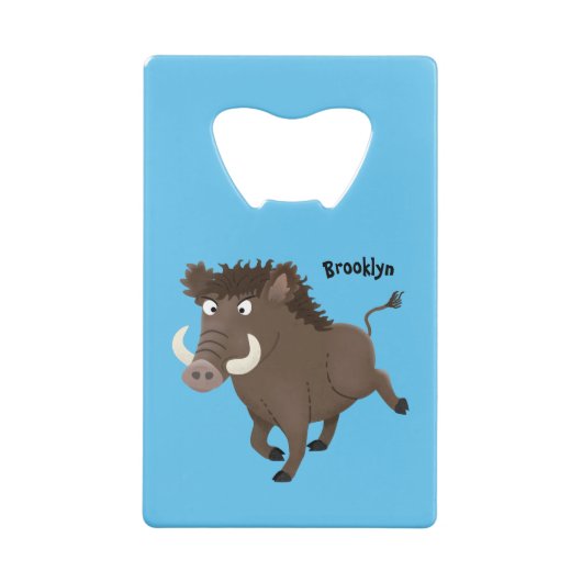 野生のおもしろいイノシシのラズルバック漫画イラストレーション クレジットカード栓抜き (裏面)