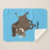 野生のおもしろいイノシシのラズルバック漫画イラストレーション シェルパブランケット (正面(横))