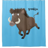 野生のおもしろいイノシシのラズルバック漫画イラストレーション シャワーカーテン (正面)