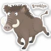 野生のおもしろいイノシシのラズルバック漫画イラストレーション シール (正面)