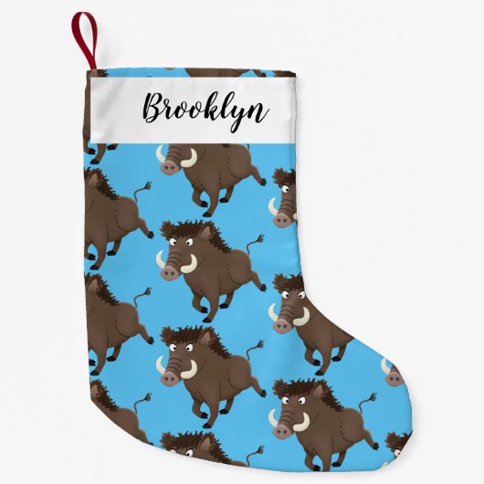 野生のおもしろいイノシシのラズルバック漫画イラストレーション スモールクリスマスストッキング (正面)