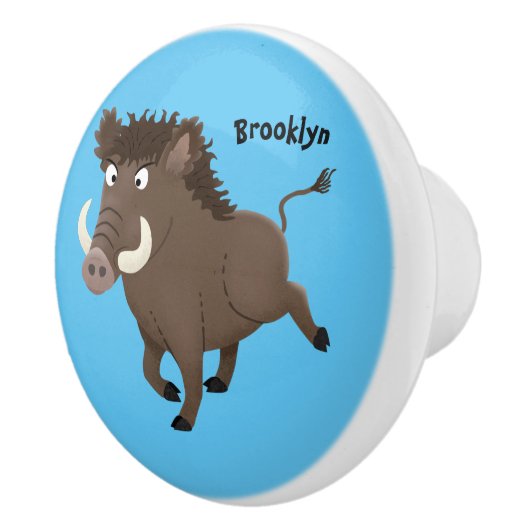 野生のおもしろいイノシシのラズルバック漫画イラストレーション セラミックノブ (右)