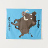 野生のおもしろいイノシシのラズルバック漫画イラストレーション タペストリー (正面(横))