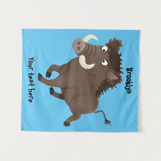 野生のおもしろいイノシシのラズルバック漫画イラストレーション タペストリー (正面(横))