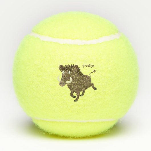 野生のおもしろいイノシシのラズルバック漫画イラストレーション テニスボール (裏面)