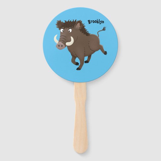 野生のおもしろいイノシシのラズルバック漫画イラストレーション ハンドファン (正面)