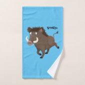 野生のおもしろいイノシシのラズルバック漫画イラストレーション バスタオルセット (ハンドタオル)