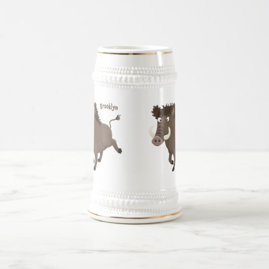 野生のおもしろいイノシシのラズルバック漫画イラストレーション ビールジョッキ (中央)