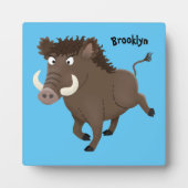 野生のおもしろいイノシシのラズルバック漫画イラストレーション フォトプラーク (正面)