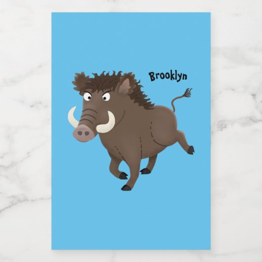 野生のおもしろいイノシシのラズルバック漫画イラストレーション フードラベル (シングルラベル)