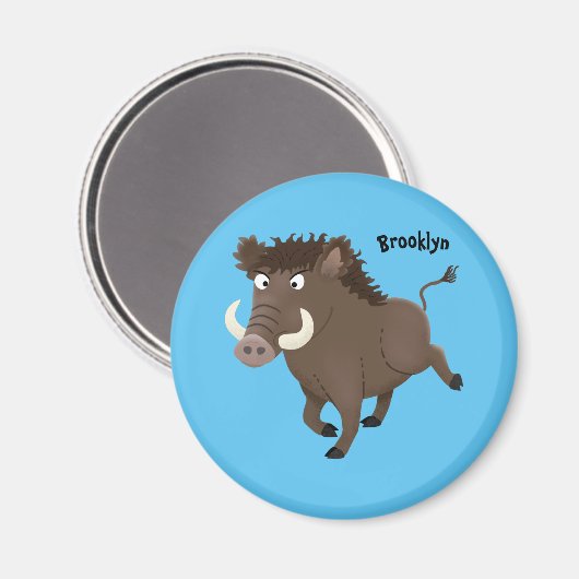 野生のおもしろいイノシシのラズルバック漫画イラストレーション マグネット (正面/裏面)