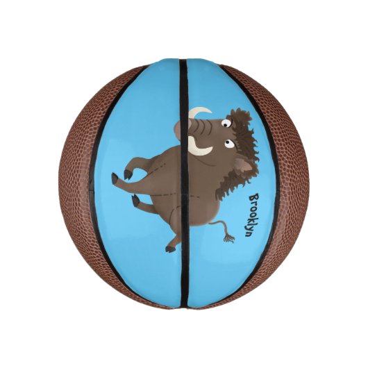 野生のおもしろいイノシシのラズルバック漫画イラストレーション ミニバスケットボール (縦)