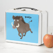 野生のおもしろいイノシシのラズルバック漫画イラストレーション メタルランチボックス (インサイチュ)