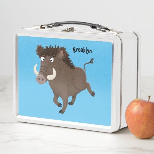 野生のおもしろいイノシシのラズルバック漫画イラストレーション メタルランチボックス (インサイチュ)