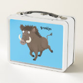 野生のおもしろいイノシシのラズルバック漫画イラストレーション メタルランチボックス (裏面)