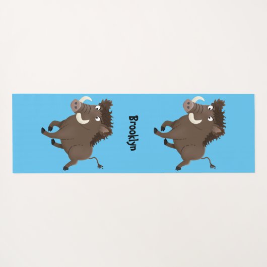野生のおもしろいイノシシのラズルバック漫画イラストレーション ヨガマット (裏面(横))