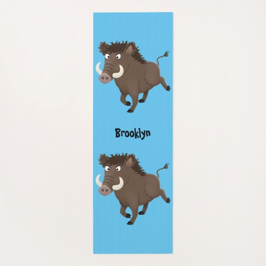 野生のおもしろいイノシシのラズルバック漫画イラストレーション ヨガマット (裏面)