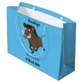 野生のおもしろいイノシシのラズルバック漫画イラストレーション ラージペーパーバッグ (裏面アングル)