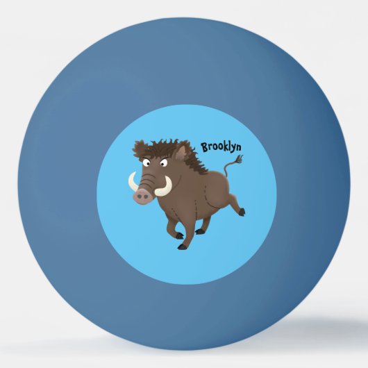 野生のおもしろいイノシシのラズルバック漫画イラストレーション 卓球ボール (裏面)