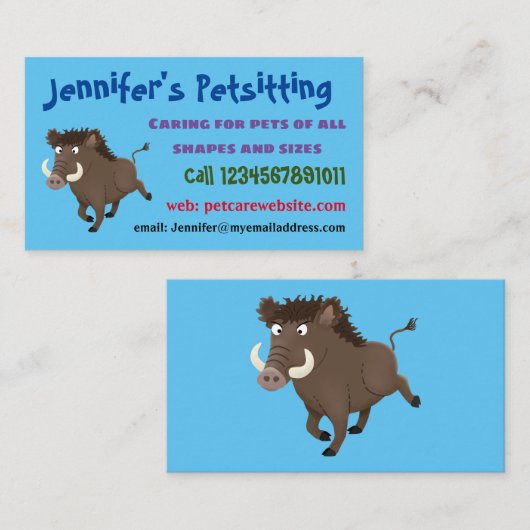 野生のおもしろいイノシシのラズルバック漫画イラストレーション 名刺 (正面/裏面)