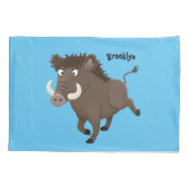 野生のおもしろいイノシシのラズルバック漫画イラストレーション 枕カバー (裏面)