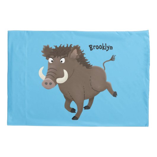 野生のおもしろいイノシシのラズルバック漫画イラストレーション 枕カバー (裏面)