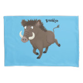 野生のおもしろいイノシシのラズルバック漫画イラストレーション 枕カバー (正面)