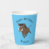 野生のおもしろいイノシシのラズルバック漫画イラストレーション 紙コップ (裏面)