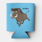 野生のおもしろいイノシシのラズルバック漫画イラストレーション 缶クーラー (正面)