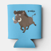 野生のおもしろいイノシシのラズルバック漫画イラストレーション 缶クーラー (裏面)