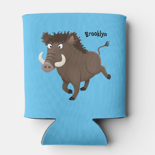 野生のおもしろいイノシシのラズルバック漫画イラストレーション 缶クーラー (裏面)