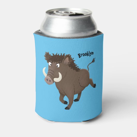 野生のおもしろいイノシシのラズルバック漫画イラストレーション 缶クーラー (缶裏面)