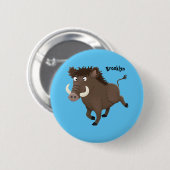 野生のおもしろいイノシシのラズルバック漫画イラストレーション 缶バッジ (正面&裏面)