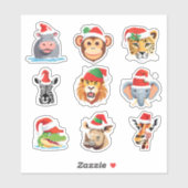 野生のおもしろいサファリの動物サンタ・クリスマス・コスチューム シール (シート)