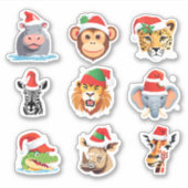野生のおもしろいサファリの動物サンタ・クリスマス・コスチューム シール (正面)